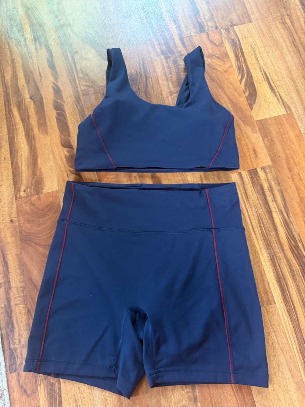 lululemon athletica Sports Bra and High-Waist Shorts with Red Stitching
